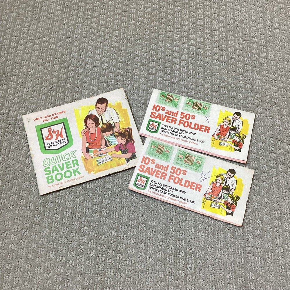 Vintage 1960s S&H Green Stamps Quick Saver Book‎ and 10 & 50 Folders